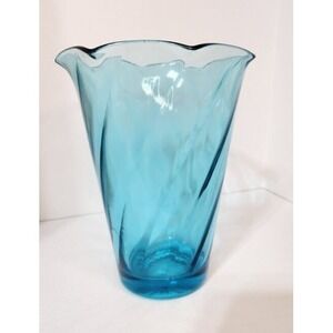 Vintage Hazel Ware Capri Turquoise Flared Glass Vase 1960's Retro USA